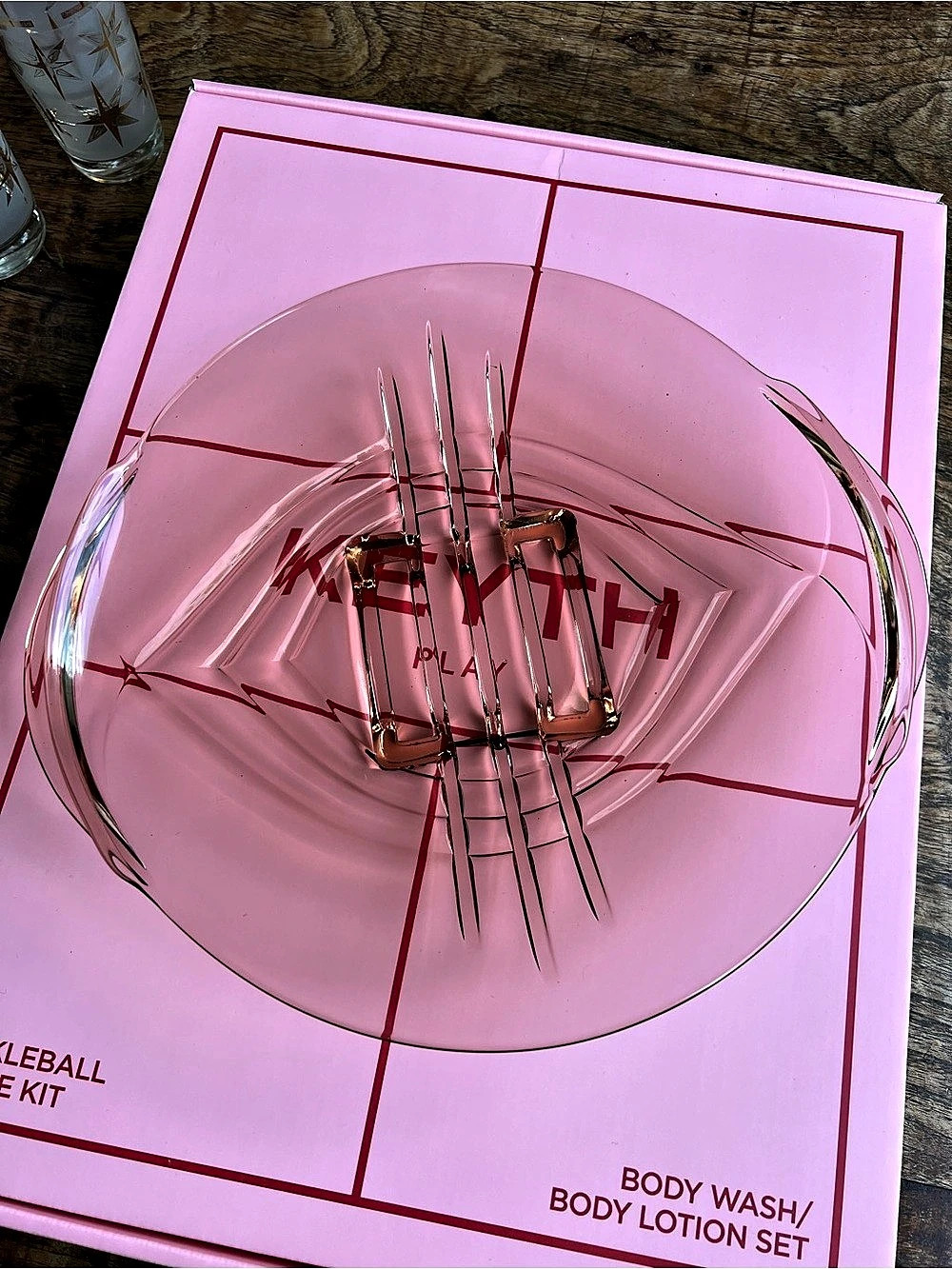 Vintage pink glass serving plate 1940s art deco